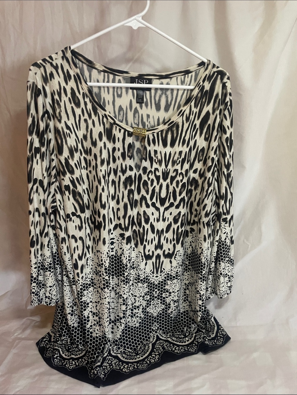 JSP Black and Cream Animal-Print Scoop Neck Tunic